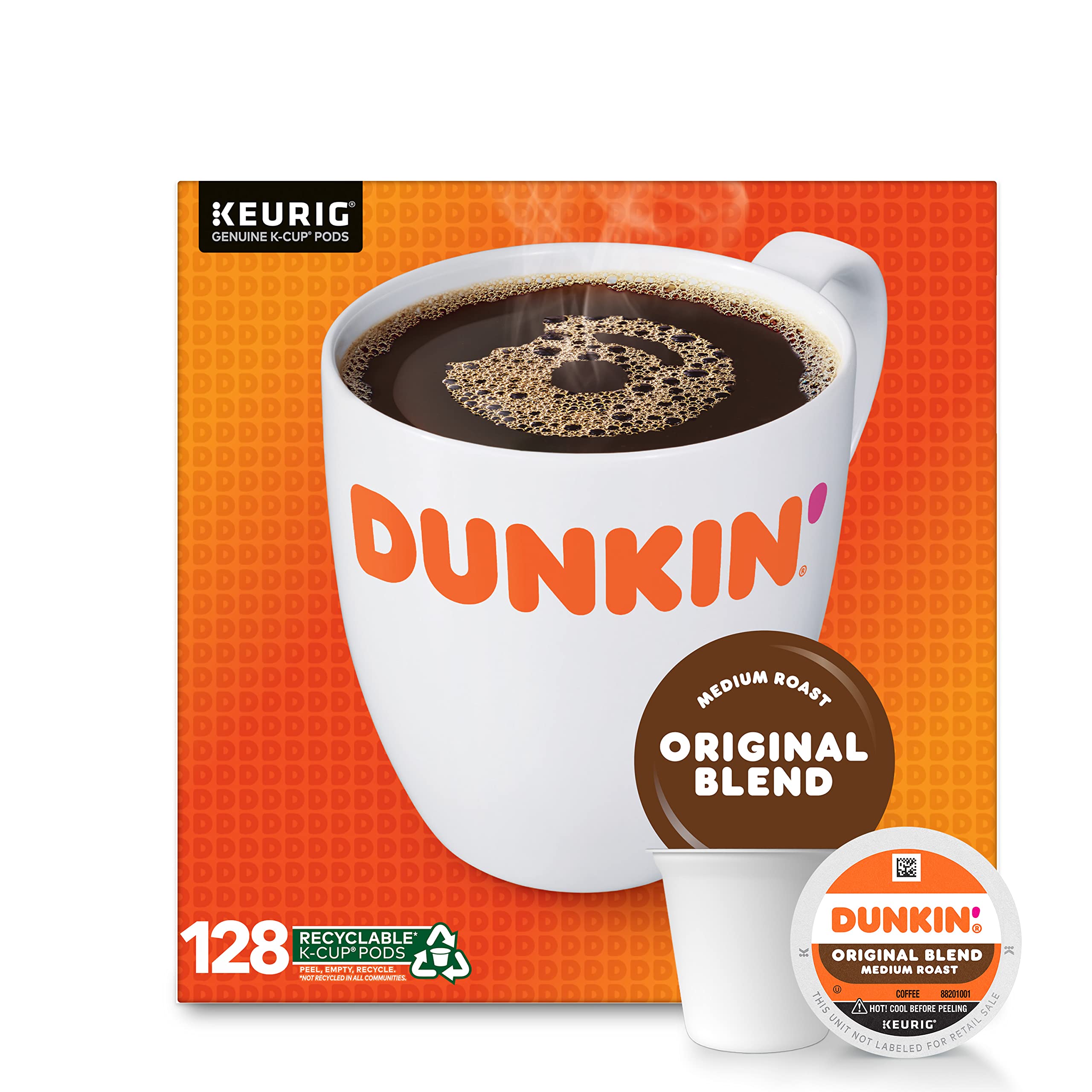 128 ct dunkin original blend coffee k cup pods medium roast 