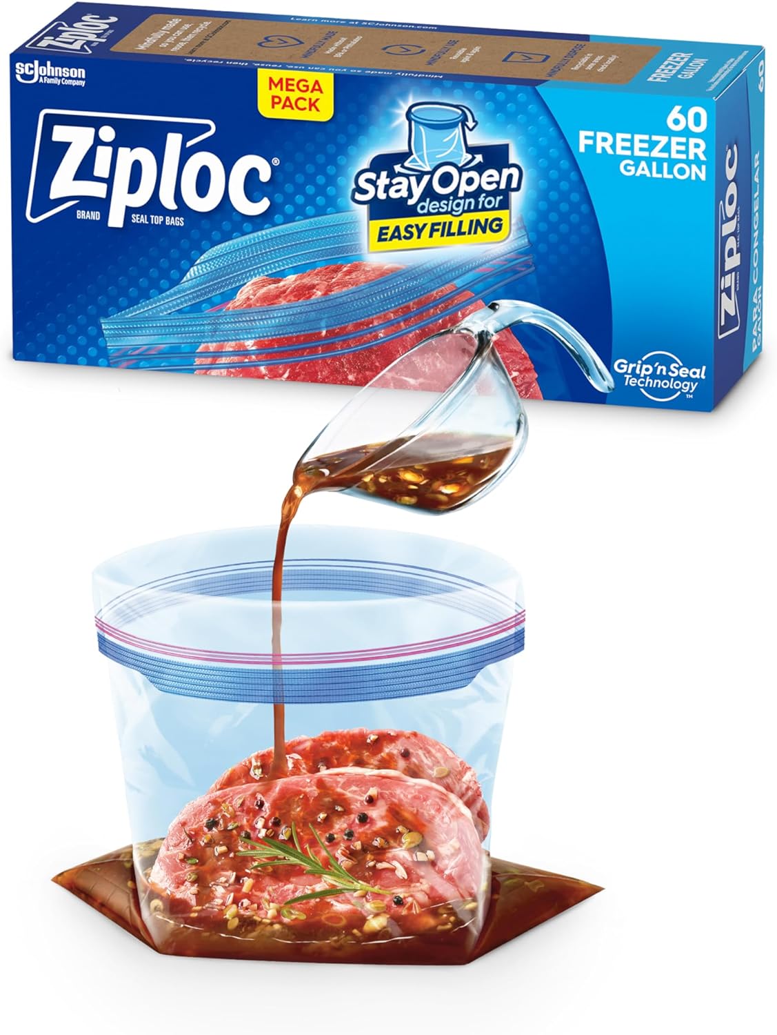 Ziploc Food Storage Bags: 60-Count Gallon Freezer Bags (Stay Open Design w/ Stand-Up Bottom) $6.45 & More w/ S&S + Free Shipping w/ Prime or on $35+