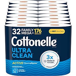 32-Count Cottonelle Toilet Paper Family Mega Rolls (Ultra Clean) $  24.10 w/ S&S + Free Shipping w/ Prime or on $  35+