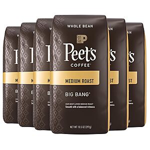 6-Pack 10.5-Oz Peet's Coffee Medium Roast Whole Bean Coffee (Big Bang)