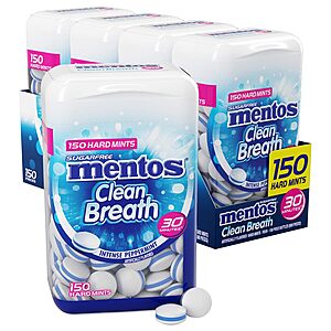 4-Pk 150-Pc Mentos Clean Breath Sugar Free Hard Mint (Peppermint or Wintergreen) 2 for $11.15 w/ Subscribe & Save