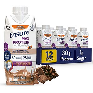 12-Count 11-Oz Ensure Max 30g Protein Nutritional Shake (Cafe Mocha) .85 w/ Subscribe & Save