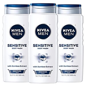3-Pack 16.9oz NIVEA MEN Sensitive Body Wash with Bamboo Extract 2 for $14.15 w/ Subscribe & Save + Free Shipping