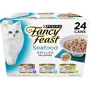 24-Pack 3-Oz Purina Fancy Feast Wet Cat Food (Seafood Grilled Collection) $9.55 & More w/ Subscribe & Save