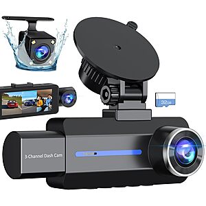 BAEASU 3-Channel 2.5K Front & Rear Inside & Outside Dash Cam w/ 32GB Card $34.99 + Free Shipping