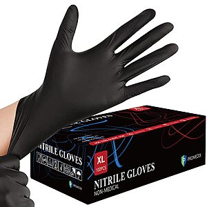 100-Count PROMEDIX P 4 Mil Nitrile Disposable Gloves (Black, size S-XL) $6.99 + Free Shipping w/ Prime or on $35+