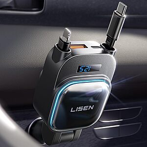 Prime Members: 96W LISEN 4-in-1 Retractable USB-C + Lightning Car Charger (2025 Upgraded) $12.79 + Free Shipping