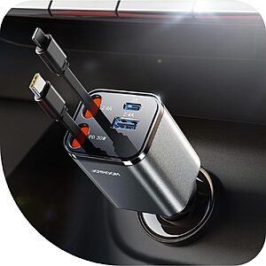 Prime Members: 69W Joyroom 4-in-1 Retractable USB-C + Lightning Car Charger (Gray or Black) $11.04 + Free Shipping
