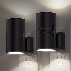 2-Pack L Lohas LED Adjustable Wall Plug Night Lights w/ Light Sensor (5000K) $8.40