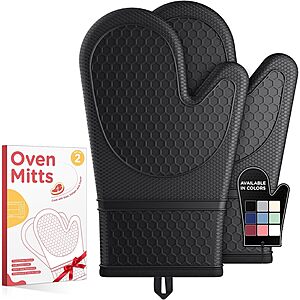2-Piece Kitsure Non-Slip Silicone Oven Mitt Set (Black) 