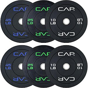 [Prime] 160-lbs CAP Barbell Olympic Bumper Plate Weight Set (Economy) $116.99 190-lbs (Economy) $136.99 & More: + Free Shipping