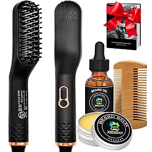 Xikezan Beard Straightener w/ Beard Oil, Balm & Comb $13.29 + Free Shipping w/ Prime or on $35+
