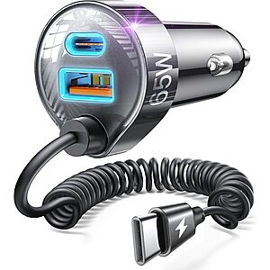 Lisen 35W PD + 30W QC 3.0 Car Charger Adapter w/ 48" 30W Coiled Cable (Black) $7.97 + Free Shipping w/ Prime or on $35+