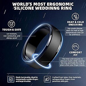 4-Pack Egnaro Men's Silicone Classic Black Rings (Various Sizes) from 