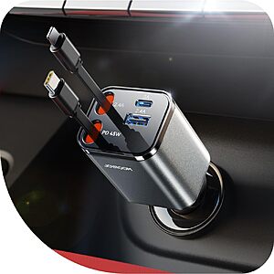 Prime Members: 84W Joyroom 4-in-1 Retractable USB-C + Lightning Car Charger (Grey or Black) $11.04 + Free Shipping