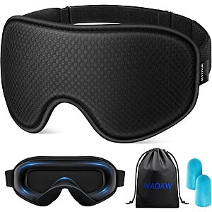 WAOAW Sleep Mask w/ 3D Eye Cups & Adjustable Strap (Black) $5 