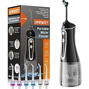 Grinest Rechargeable Cordless Water Dental Flosser w/ 6-Nozzles & U-Shaped Nozzle $9.90 + Free Shipping w/ Prime or on $35+
