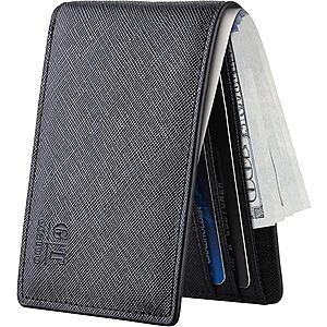 Gostwo RFID Leather Slim Bi-Fold Wallet w/ ID Window 