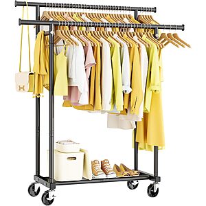 Prime Members: Hyseyy Double Rods Metal Rolling Clothes Rack (Black) .20 + Free Shipping
