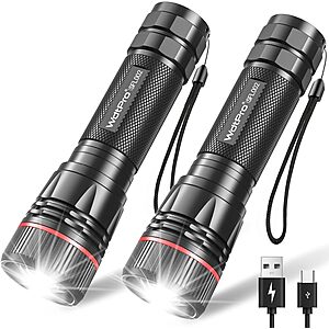 Prime Members: 2-Pack WdtPro Rechargeable LED Flashlights (Black) $7.99, 2-Pack SR2000 Pro Battery-Powered Flashlights (2 colors) $5.39 + Free Shipping