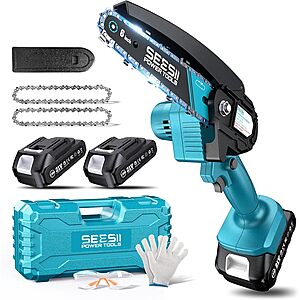 6" Seesii Mini Cordless Electric Hand Chainsaw w/ 2x 21V Batteries $22 + Free Shipping