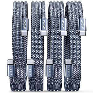 4-Pack 6.6' LISEN 240W USB-C to USB-C Cables $11.89, 2-Pack 4' Coiled USB-A to USB-C Cables $5.99 + Free Shipping w/ Prime or on $35+