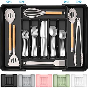 ukeetap Expandable Silverware Drawer Organizer (Extra Large, Black) $3 