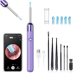 Leiput Ear Wax Removal Tool Camera Cleaning Kit w/ LED Lights (Purple or Pink) 