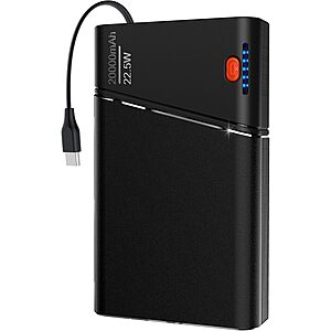 Kesguar 22.5W 20000mAh Portable Power Bank w/ Built-In USB-C Cable (2x USB-C, 1x USB-A, Black) $13.76 + Free Shipping w/ Prime or on $35+