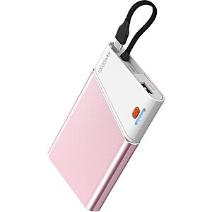 Aaoyun 10000mAh 22.5W Slim Portable Power Bank w/ Built-In USB-C Cable (Pink) $8.99 + Free Shipping w/ Prime or on $35+