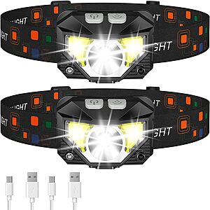 Prime Members:2-Pack LHKNL Rechargeable Waterproof Headlamp Flashlight $14 + Free Shipping