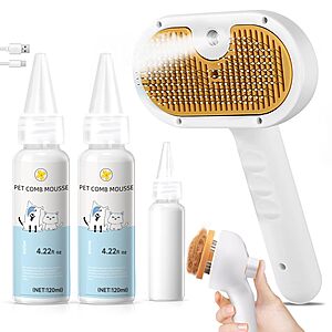 Vvwvvw Rechargeable Steam Pet Grooming Brush w/ 2-Count 4.22-Oz Concentrated Shampoo $6.99 + Free Shipping w/ Prime or on $35