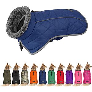 Fragralley Fleece Lining Turtleneck Dog Coat w/ Reflective Strips (various) from $14.85 