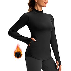 G Gradual Women&rsquo;s Long Sleeve Mock Neck Thermal Shirt w/ Zip Pocket &Thumb Holes (size XS-XXL, various colors) $14.87 + Free Shipping w/ Prime or on $35+