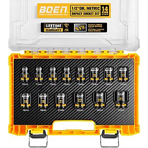Prime Members: 14-Piece BOEN 1/2" Drive CR-MO Impact Socket Set (10mm-27mm) $22.79 + Free Shipping