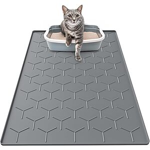 34"x22" Garoopion Waterproof Silicone Cat Litter Box Mat w/ Raised Edge (Dark Gray) $9.30 & More