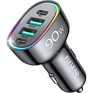 Prime Members: Flylead (up to) 90W 4-Port USB-C Car Charger (2x USB-C, 2x USB-A) $9.45 + Free Shipping