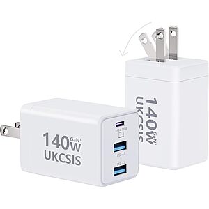 2-pk UKCSIS up to 140W 3-Port GaN Foldable Wall Charger (USB-C, 2x USB-A) from .30 + Free Shipping