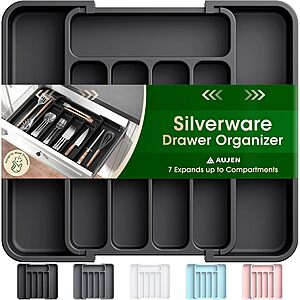 Aujen Expandable Kitchen Drawer Organizer w/ Adjustable Compartments (Black) $4 