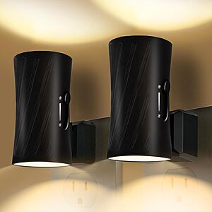 2-Pk Kkup2u LED Dimmable Wall Plug Night Lights w/ Light Sensor (3000K/5000K, Black) $5 