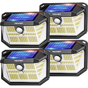 4-Pack TECKNET 231 LED Solar Motion Sensor IP65 Outdoor Wall Lights (Various) $18 