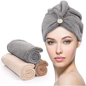 3-Pack Yfong Microfiber Fast Drying Hair Towel Wrap (Gray,Camel,Brown) $6