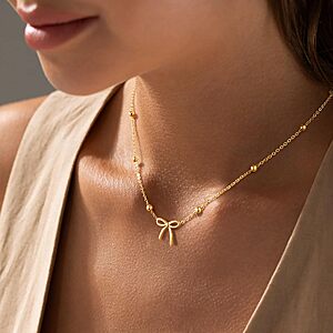 Yoosteel Bow Necklaces (14K Gold-Plated, Various Designs) $3.99 + Free Shipping w/ Prime or on $35+