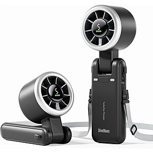 Diveblues USB-C Rechargeable Foldable Handheld Turbo Fan (Black or White) $9.10 