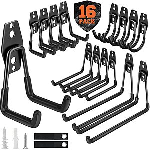 16-Pc Nacial Heavy Duty Garage Storage Hooks w/ 2 Extension Cord Storage Straps $15 & More