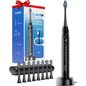 Onlyone Rechargeable Sonic Electric Toothbrush w/ 8 Replacement Heads (3 Colors) $8 