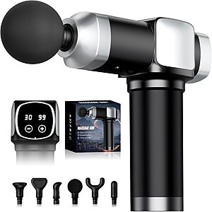 Prime: COOJOK Portable Deep Tissue Percussion Massage Gun w/ 6 Heads $15.19 + Free Shipping