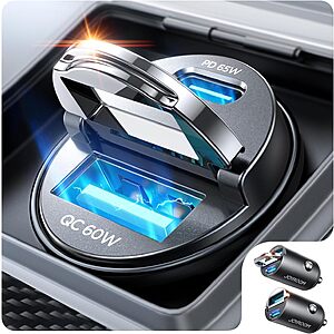 2-Pk JOYROOM up to 125W Mini Dual Port Car Charger (65W USB-C + 60W USB-A) $12 