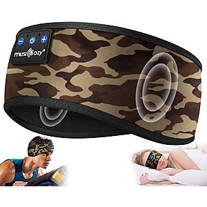 MUSICOZY Sleep Mask/Headband w/ 5.4 Bluetooth Speakers (Light Camo) $6.49 + Free Shipping w/ Prime or on $35+