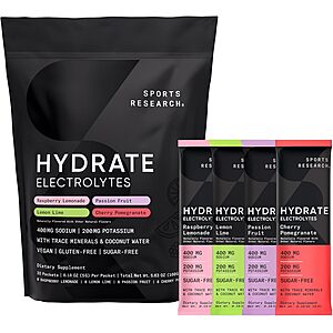Select Accts: Sports Research Hydrate Electrolytes Powder Packets (Variety Pack) from $10.30 w/ S&S